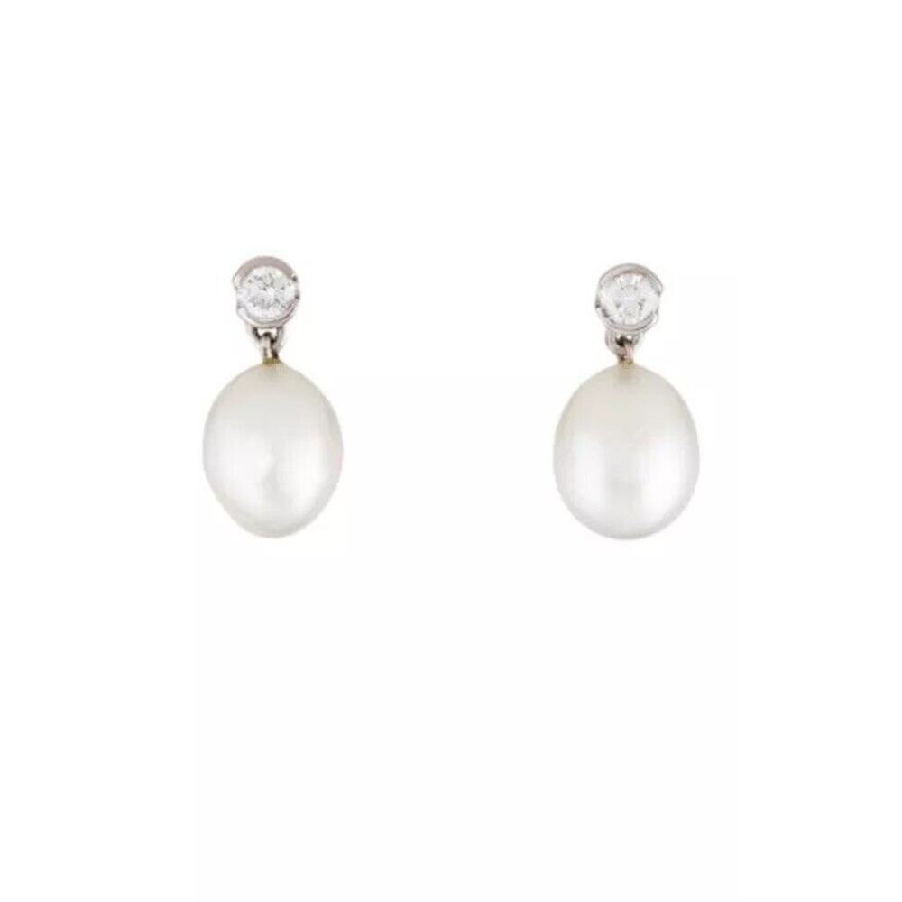 18k Diamond & Large Pearl Drop Earrings